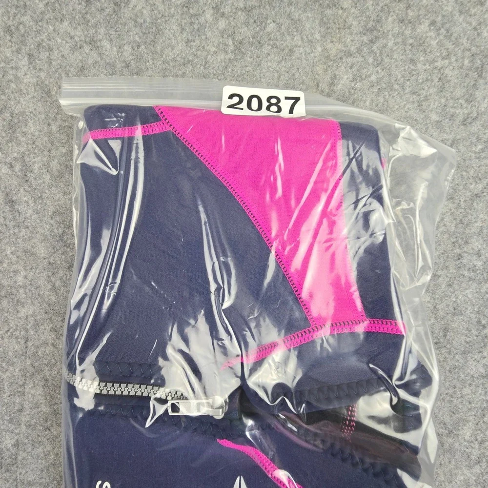 Seaskin Wetsuit Girls Size 6 Navy Pink Shorty Front Zip Short Sleeve Wetsuit